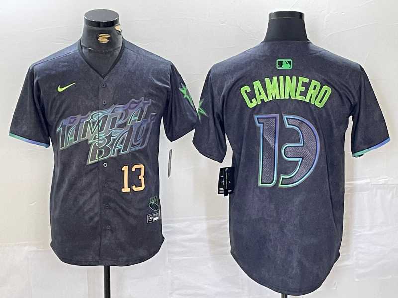 Men%27s Tampa Bay Rays #13 Junior Caminero Number Charcoal 2024 City Connect Limited Stitched Jerseys